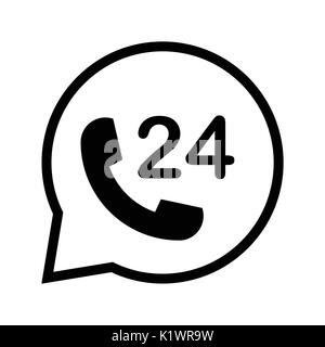 Center 24 Stunden Symbol Anruf, alle Tage, iconic Symbol innen bubble Rede, auf weißem Hintergrund. Vektor ein futuristisches Design. Stock Vektor