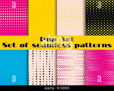 Gepunktete, Pop Art nahtlose Muster. In der Pop Art Stil Hintergrund. Set Hintergründe Muster. Stock Vektor