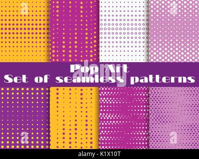 Gepunktete, Pop Art nahtlose Muster Hintergrund. Set Vector Illustration. Stock Vektor