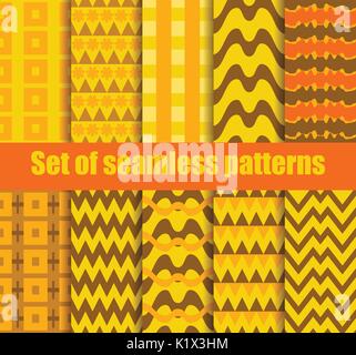 Nahtlose Muster Set mit geometrischen Formen. Geometrische Figuren im Hintergrund. Vector Illustration. Stock Vektor