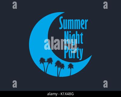Summer Night Party. Halbmond und Palmen. Retro Banner. Vector Illustration Stock Vektor