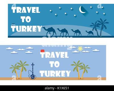 Willkommen in der Türkei. Banner in einem flachen Stil. Tourismus. Ticket. Stock Vektor