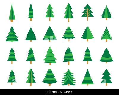 Weihnachtsbäume in einem flachen Stil. Tannen Isolation auf einem weißen Hintergrund. Vector Icons. Stock Vektor
