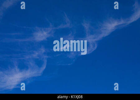 Cirrus Wolken füllen die Hälfte der Rahmen eines Sommer Foto eines ansonsten klaren Himmel Stockfoto