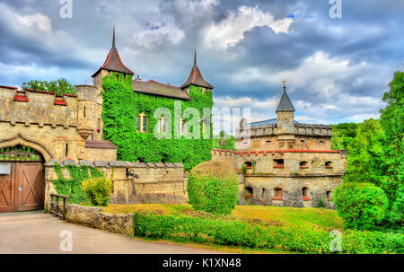 Eingang zum Schloss Lichtenstein in Baden-Württemberg, Deutschland Stockfoto