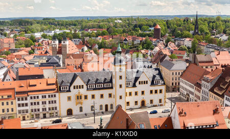 Blick von der St. Peter Kirche über den Dächern von Freiberg Stockfoto