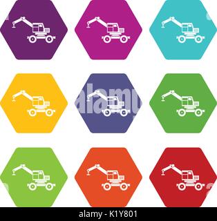 Kran-LKW Icon Set Farbe hexaeder Stock Vektor
