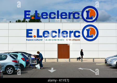 Niederlassung der Französischen Supermarktkette E.Leclerc, Frankreich Stockfoto