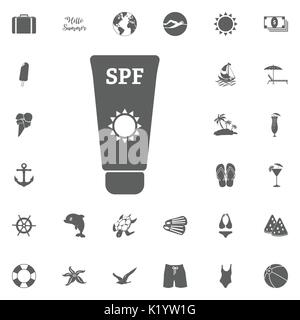 Sun Creme Symbol vektor Illustration. Hallo Sommer Symbol. Strand Icon Set. Reisen Symbole gesetzt. Stock Vektor