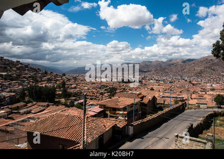 Mit Blick auf die Stadt Cusco, Peru. Stockfoto