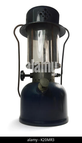 Isolierte vintage Gas Lamp. Antike öl Windlicht auf einem weißen Hintergrund. Stockfoto