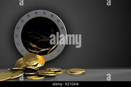 3D-Darstellung der Münzen Storage auf schwarzem Hintergrund Stockfoto