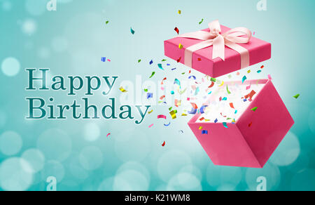 Happy Birthday - Konfetti knallen aus Geschenkbox Stockfoto