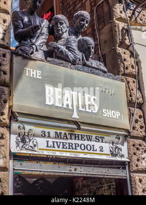 Die Beatles Shop, Mathew Street, Liverpool, England, UK Stockfoto