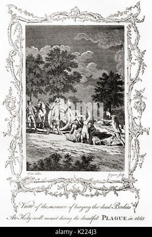 Blick auf die Art und Weise der Bestattung der Leichen am Heiligen - gut Berg während der schrecklichen Pest von 1665. Von einem seltenen alten Drucken. Von internationalen Bibliothek des berühmten Literatur, veröffentlicht 1900 Stockfoto