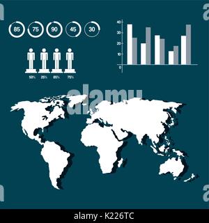 Weltkarte Infografik demographische Statistiken Präsentation Stock Vektor
