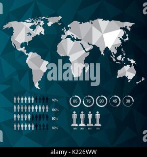 Weltkarte Infografik demographische Statistiken Präsentation Stock Vektor