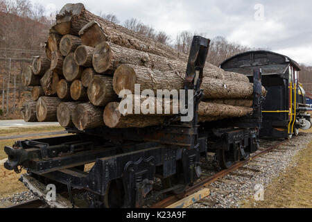 Log Truck auf Anzeige an Loon Mountain in Lincoln, New Hampshire, USA. Anmelden Lkw wurden verwendet, um die Protokolle auf der East Branch & Lincoln Logging Railroad durchführen Stockfoto