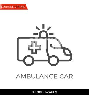 Ambulance Car dünne Linie Vektor Icon. Flache Symbol isoliert auf den weißen Hintergrund. Editierbare Schlaganfall EPS-Datei. Vector Illustration. Stock Vektor