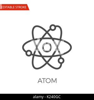 Atom dünne Linie Vektor Icon. Flache Symbol isoliert auf den weißen Hintergrund. Editierbare Schlaganfall EPS-Datei. Vector Illustration. Stock Vektor