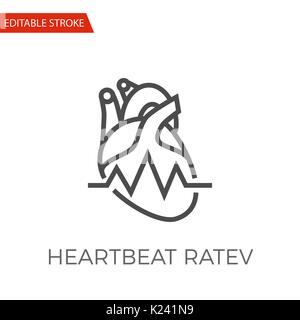 Heartbeat Ratev dünne Linie Vektor Icon. Flache Symbol isoliert auf den weißen Hintergrund. Editierbare Schlaganfall EPS-Datei. Vector Illustration. Stock Vektor