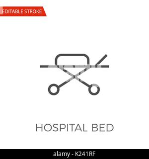 Krankenhausbett dünne Linie Vektor Icon. Flache Symbol isoliert auf den weißen Hintergrund. Editierbare Schlaganfall EPS-Datei. Vector Illustration. Stock Vektor