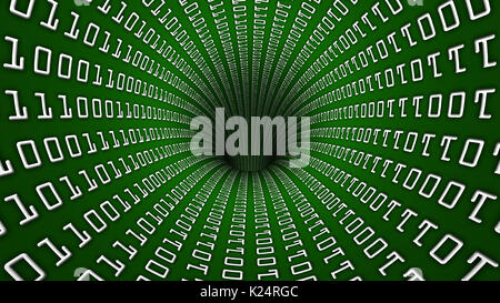 Der binäre Code-tunnel Loch mit binären Symbole an der Wand mit der Möglichkeit der Verlangsamung und Beschleunigung Stockfoto