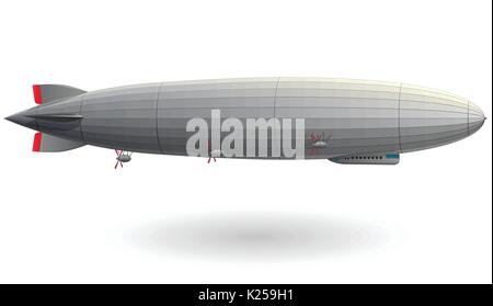 Legendären riesigen Zeppelin Luftschiff gefüllt mit Wasserstoff. Stilisierte fliegen Ballon. Big lenkbar mit Propeller und Ruder. Lange vektor Zeppelin. Stock Vektor