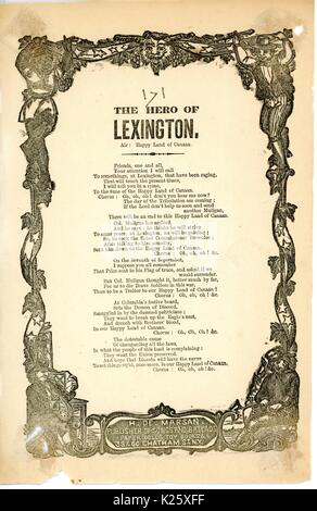 Breitseite aus dem Amerikanischen Bürgerkrieg mit dem Titel "Der Held von Lexington", pries Union Army offizielle James A. Mulligan und fordert mehr Kommandeure wie er, New York, New York, 1863. Stockfoto