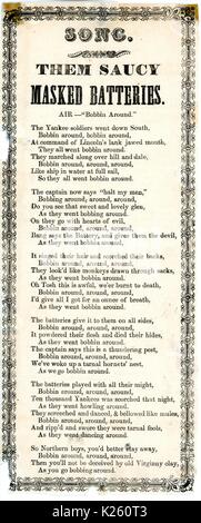 Breitseite aus dem Amerikanischen Bürgerkrieg mit dem Titel "Sie frech Maskierte Batterien", beschreibt den Schmerz der Confederate States Army auf Union Soldaten, 1863 zugefügt hat. Stockfoto
