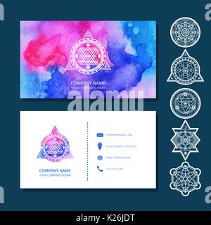 Aquarell Visitenkarten gehören der heiligen Symbole gesetzt. Freistellungsmaske verwendet. Stock Vektor