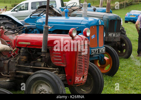 Auf der jährlichen Ceiriog Valley Agricultural Show in Glyn Ceiriog North Wales werden alte Traktoren ausgestellt Stockfoto