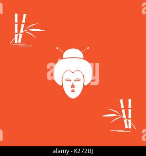 Stilisierte Ikone der japanischen Frau Gesicht und Bambus. Reisen und Freizeit. Design für Banner, Poster oder Druck. Stock Vektor