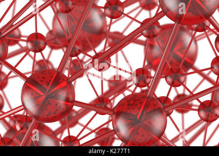 rote Glas molekulare geometrische Chaos abstrakte Struktur. Wissenschaft Technologie Netzwerk Verbindung Hi-Tech-Hintergrund 3d Rendering Illustration. Stockfoto