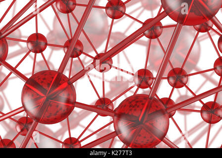 rote Glas molekulare geometrische Chaos abstrakte Struktur. Wissenschaft Technologie Netzwerk Verbindung Hi-Tech-Hintergrund 3d Rendering Illustration. Stockfoto