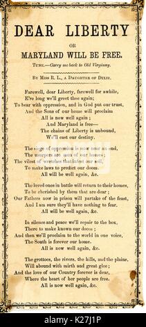 Breitseite aus dem amerikanischen Bürgerkrieg, mit dem Titel "das Ohr oder die Freiheit Maryland wird frei sein,', die für den Tag der Krieg vorbei und Maryland ist von der Tyrannei der Union, Maryland, USA, 1862 frei. Stockfoto