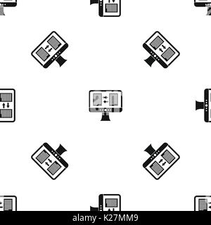 Translator App auf dem Bildschirm des Computers Muster nahtlose Schwarz Stock Vektor