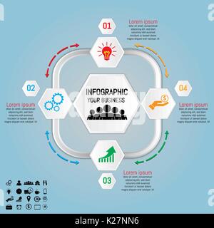 Vector Illustration von Hexagon Infografiken Element. Vier Optionen Stock Vektor