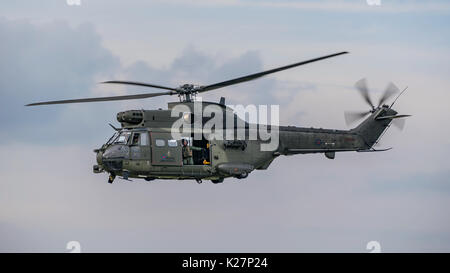 RAF Puma HC2 Heli im Flug am Dunsfold Wings & Wheels Airshow, Großbritannien am 26. August 2017. Stockfoto