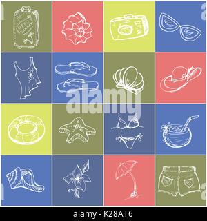 Set Symbol Sommerurlaub, Handgezeichnete Vektorgrafiken Stock Vektor