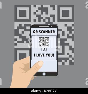 Hand, Mobile, Smartphone Konzept mit einem QR-Code scannen Stock Vektor