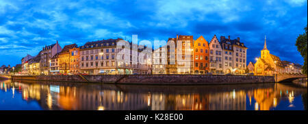 Straßburg panorama Nacht City Skyline, Straßburg, Frankreich Stockfoto