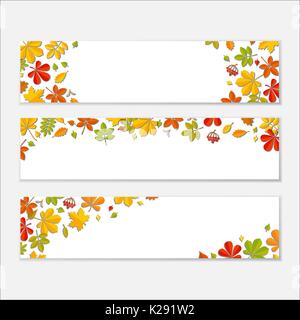 Horizontale Banner mit Herbst Fallen Leaf auf weißem Hintergrund. Stock Vektor