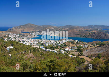 Der Hafen von Skala auf der Insel Patmos, Griechenland Stockfoto