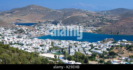 Der Hafen von Skala auf der Insel Patmos, Griechenland Stockfoto