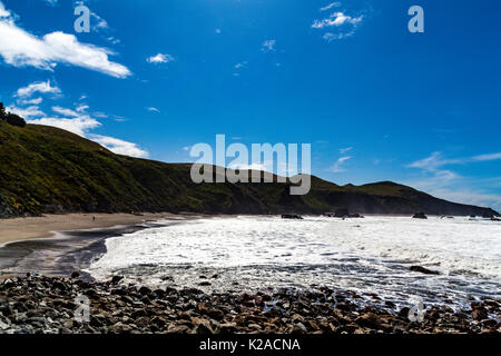 Die Kalifornien North Coast in Sonoma County entlang Scenic Highway 1 bei Ziege Rock State Beach, wo die russischen Fluss den Pazifischen Ozean trifft Stockfoto