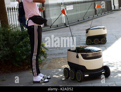 Essen Lieferung Roboterfahrzeug der Starship Technologien vor einem Gericht in London SE1 Stockfoto