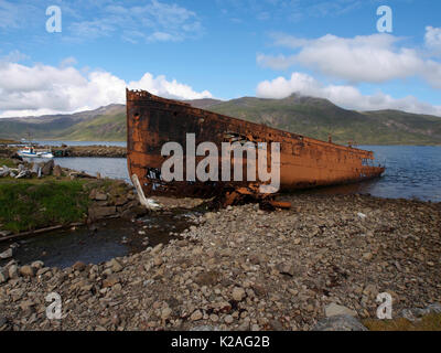 Rusty Boot, Djupavík, Strandir, Island Stockfoto