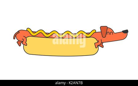 Hot dog Dackel und ein Brötchen. Ketchup und Senf. Fast food pet Stock Vektor