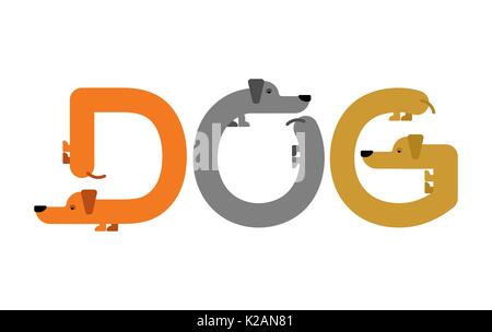 Hund-Schriftzug. Dackel Typografie. Briefe von zu Hause Tier. Alphabet pet Stock Vektor